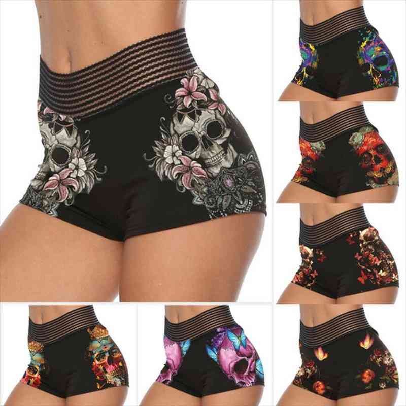 

Womens Skinny Rose Skull Butterfly Printed Patchwork Shorts Gothic Style Sexy Shorts Fashion Bodycon Leggings Plus Size, White;black