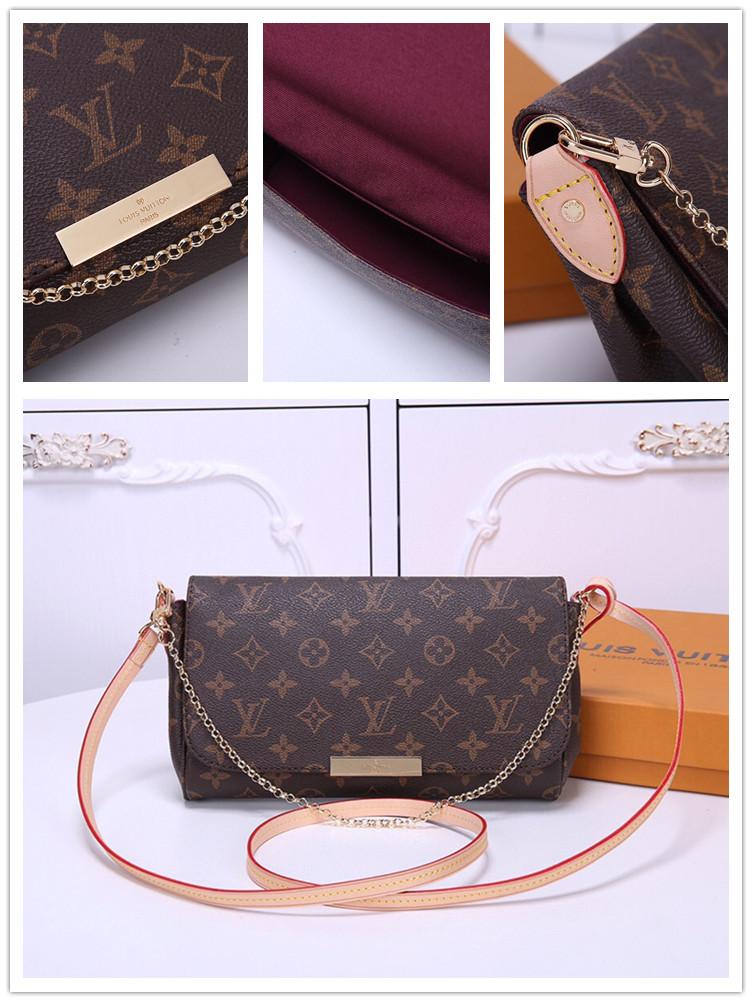 

LVLouisVitton Vutton Genuine Leather Favorite Women Bag Two Chain Luxury Designers Handbag Crossbody Shoulder Bags Ladies Clutch, Red;black