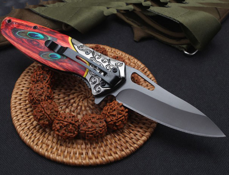 

Assisted Fast Open Flipper Folding Knife 440C Titanium Coated Blade Steel + Wood Handle Outdoor Camping Hiking EDC Pocket Knives