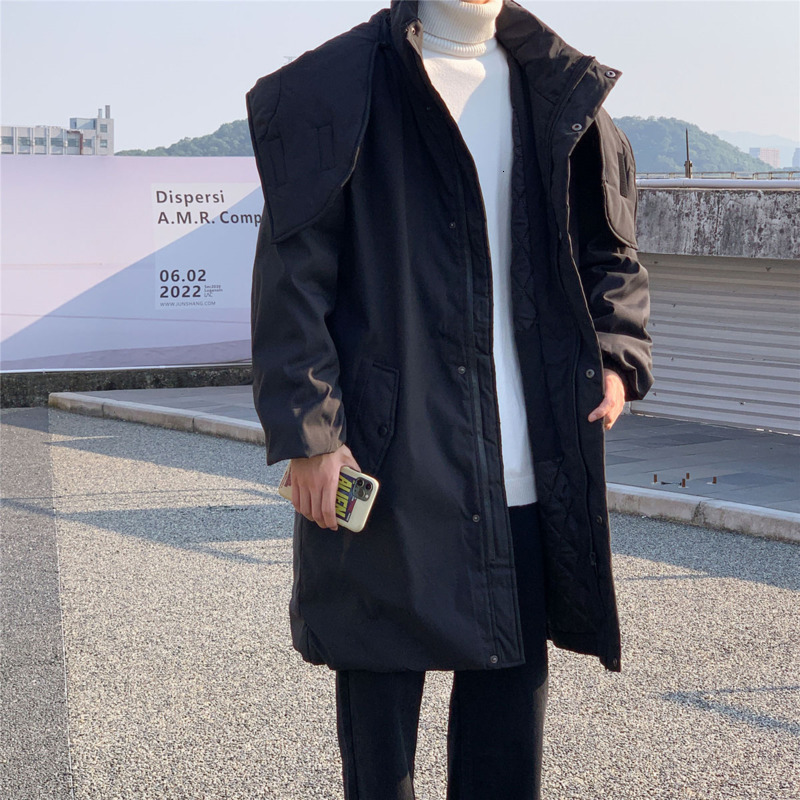 

2021 New Winter Long Men's Warm Fashion Casual Hooded Coat Men Parka Streetwear Wild Loose Korean Thick Jacket Mens Clothes -5xl 5wm5, Black