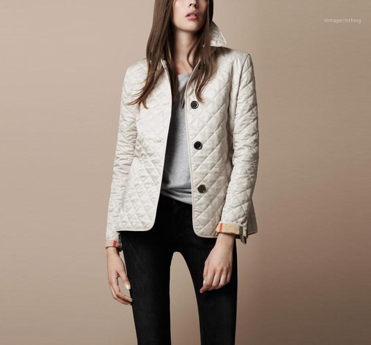 

Wholesale- Women Jacket Winter Autumn Coat Brand Design Fashion Cotton Slim British Style Plaid Quilting Padded Parkas1, Beige