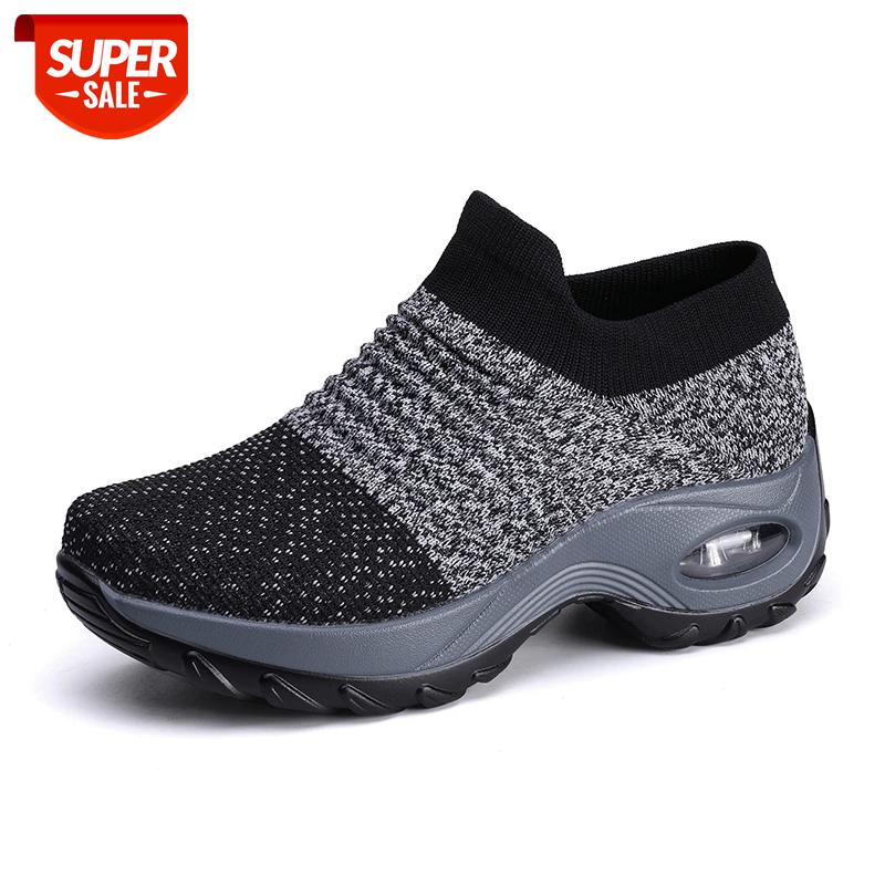 

2019 Spring women sneakers shoes flat slip on platform sneakers for women black breathable mesh sock shoes #vC7M