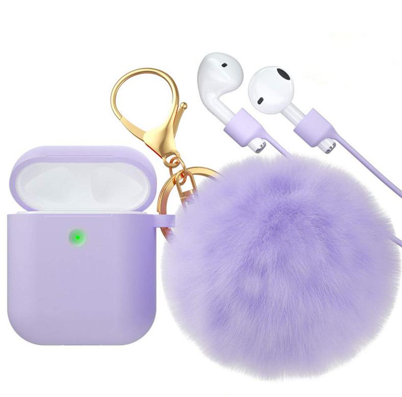 

for AirPods Case,Soft Cute Silicone Cover for Apple Airpods 1 2 3 pro Cases with Fur Ball Keychain/Strap/Earbuds Accessories