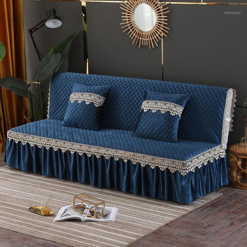 

Chair Covers Papa&Mima Armless Bed Sofa Cover Lace Fleece Warm Quilted Slipcovers