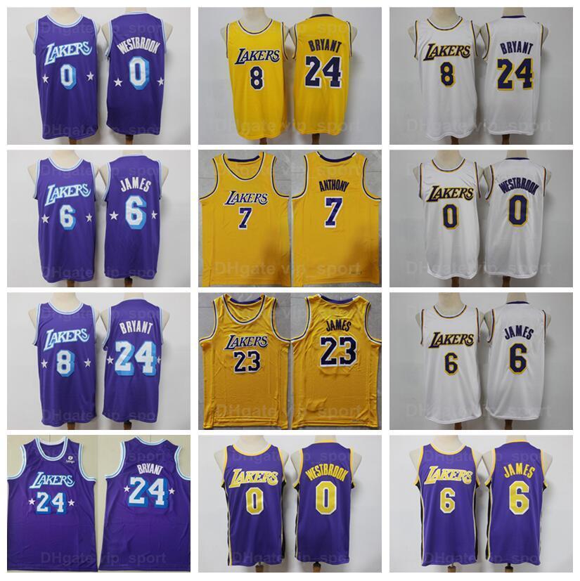 

Men 75th Anniversary Diamond Basketball Russell Westbrook Jersey 0 LeBron James 6 Davis 3 Carmelo 7 Team Color Purple Yellow White Good Quality, 75th 6