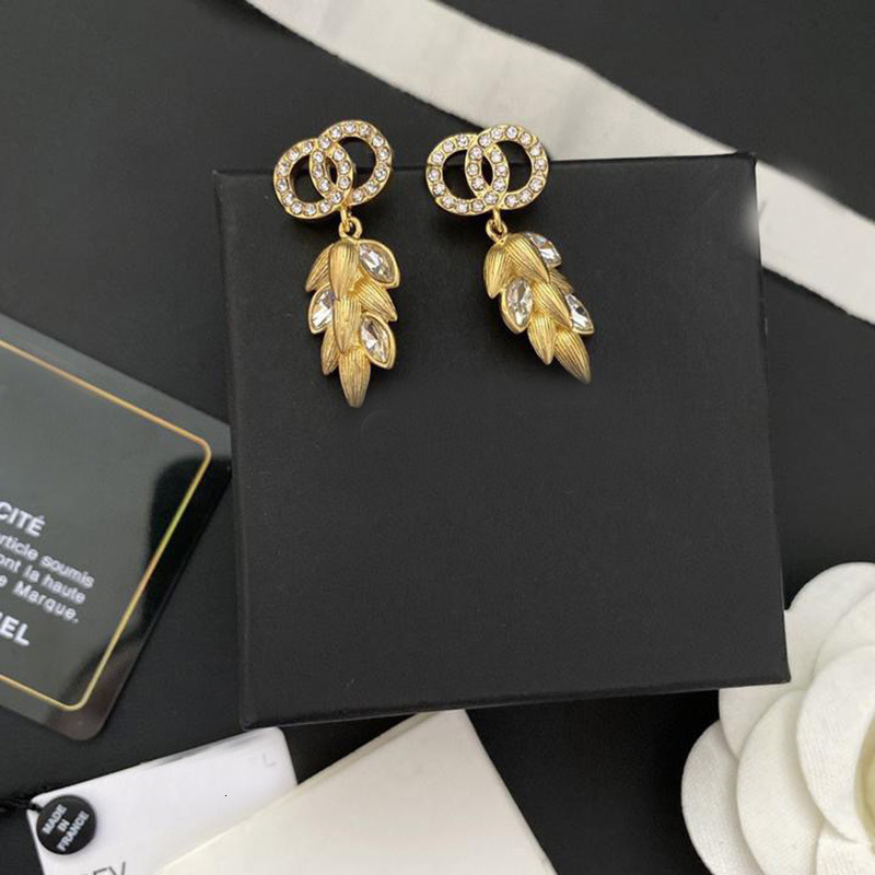 

Designer earrings JewelleryS925c family double-C Earrings female wheat ear brass plated with real gold and micro inlaid with z 0NZ9 ISUX, Silver