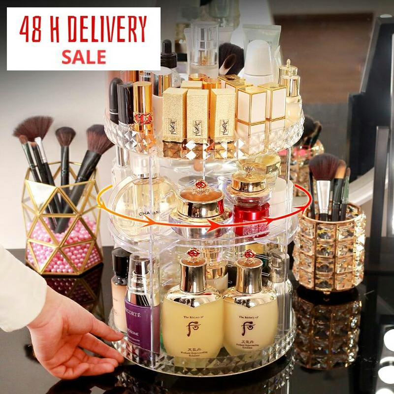 

360 Degree Rotating Cosmetic Storage Box Makeup Organizer Cosmetics Storage Rack Fashion Crysta hef Dispay Stand High Capacit