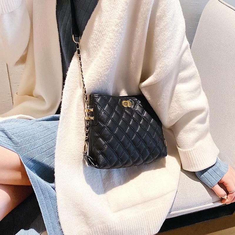 

Elegant Bucket Messenger Bag Women Leather Shopping Travel Shoulder Handbag Brand Design Luxury Ladies Bucket PU Shoulder Bag, Black