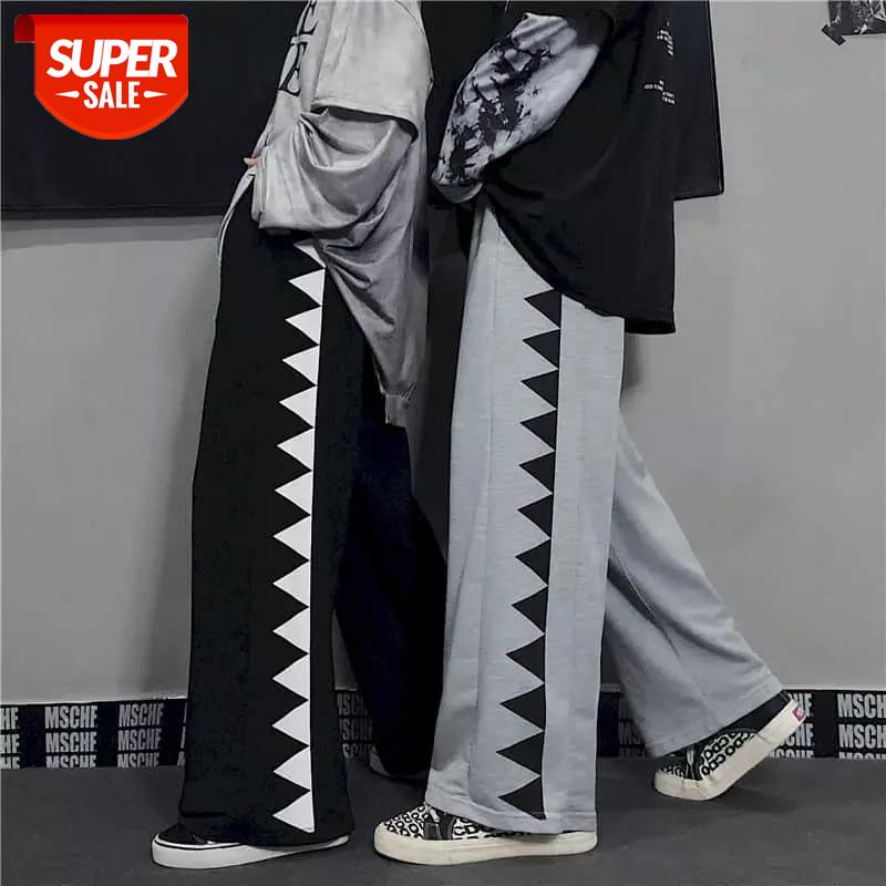 

pants women men 2020 Korean ins black pants personality straight trousers loose wide-leg sports casual for men and women #x48l, Black;white