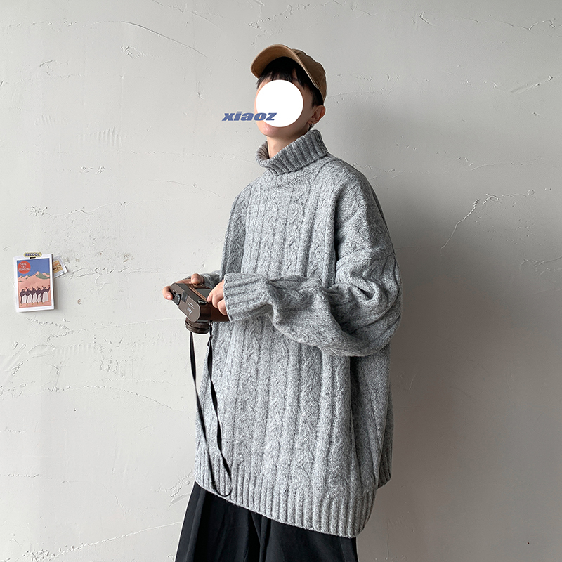 

2021 Men's Warm All-match Sweater Tureleneck Pullovers Knitted Sweaters Autumn Winter New Casual Korean Streetwear Clothing Ponm, Beige