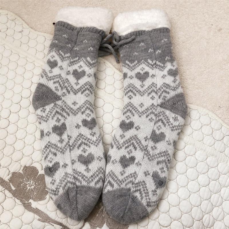 

Slippers Thicken Warm Sleep Socks Female Thick Women Girls Print Retro Shoes Mid Tube Cute Sock Casual Non Slip Winter 2021, Beige pink