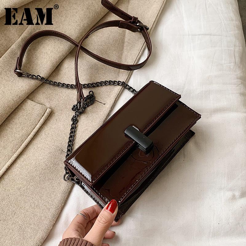 

[EAM] Women New Small Chains Cute Patent Leather Flap Personality All-match Crossbody Shoulder Bag Fashion Tide 2021 18A1914, Black
