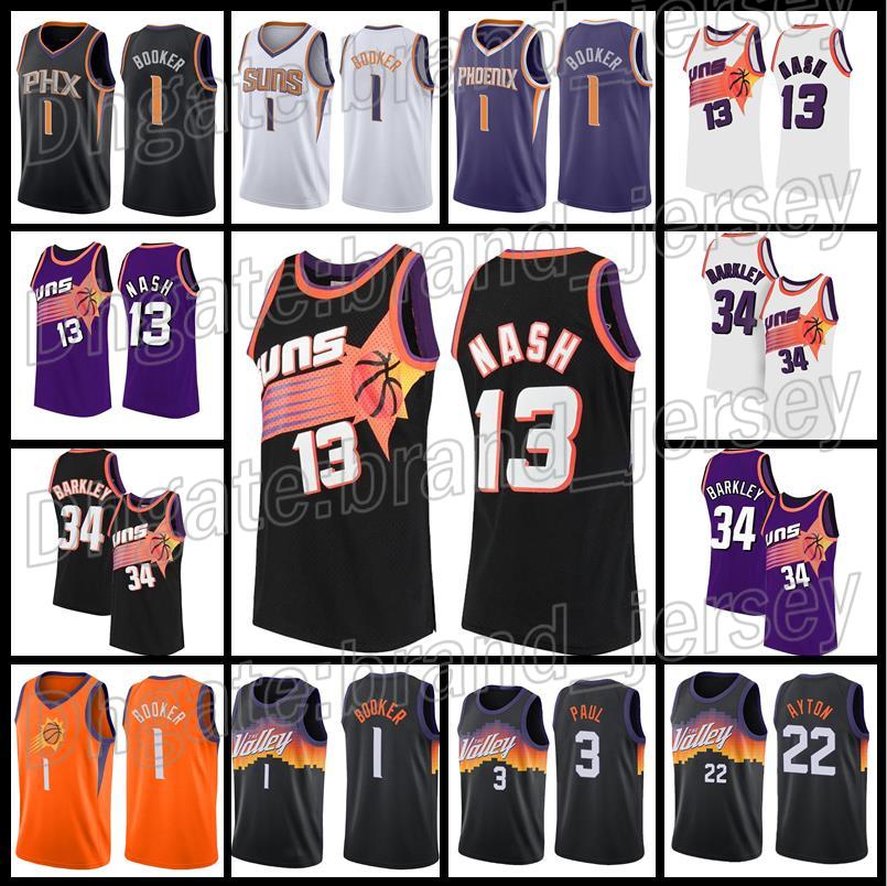 

Phoenix Suns NBA Basketball Jerseys 34 Charles Barkley 22 DeAndre Ayton 3 Chris Paul 1 Denver Booker 13 Steve Nash Mens Retro Lakers 8 24 Kobe Bryant 2021, Jersey
