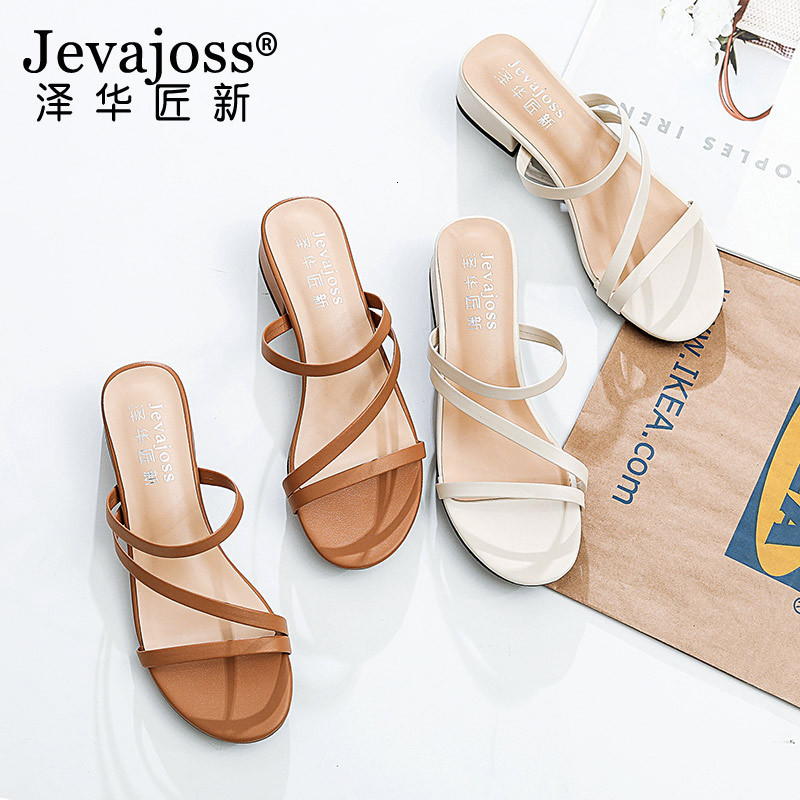 

luxury slippers zehuajiangxin 2021 summer thick sandals medium heels slippers size women's sho 414243, Black