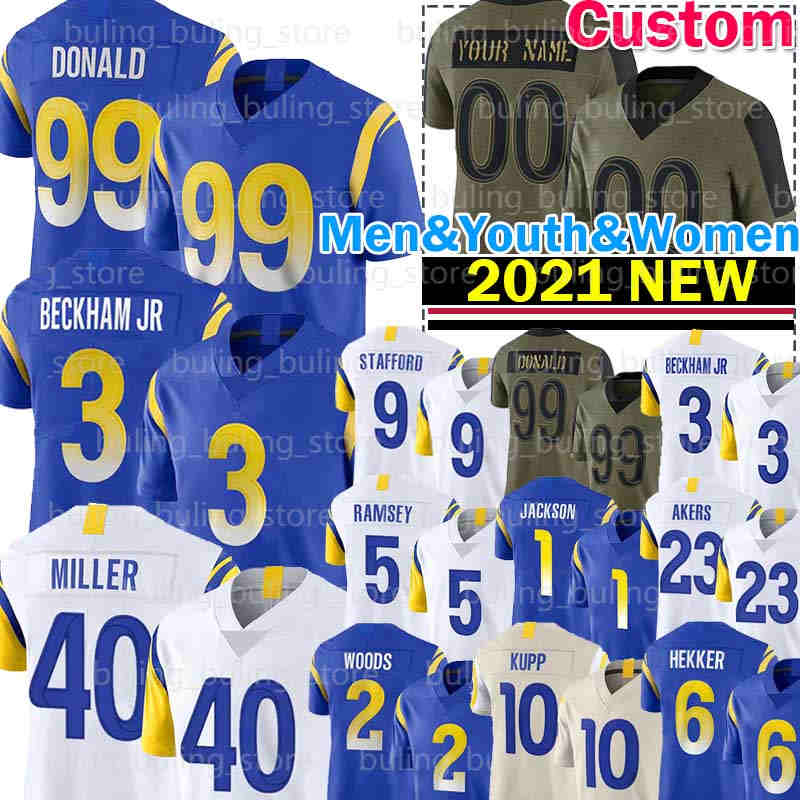 

Odell Beckham Jr Matthew Stafford Football Jersey Von Miller Aaron Donald Cooper Kupp Akers Robert Woods Jalen Ramsey DeSean Jackson Sony Michel, Custom men jersey(g y)