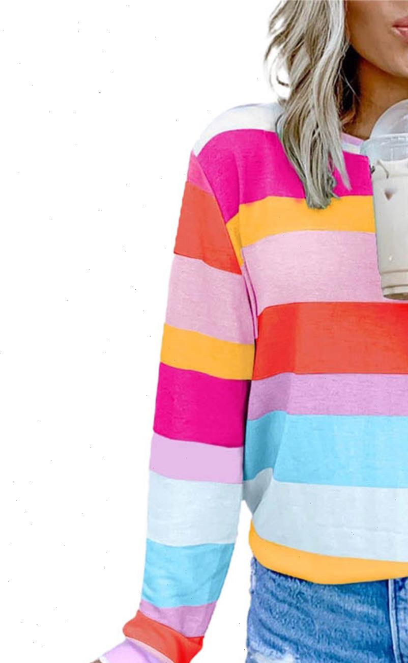 

women long sleeve color horizontal stripes classic round neck spring and autumn clothing drop shipping good quality, White