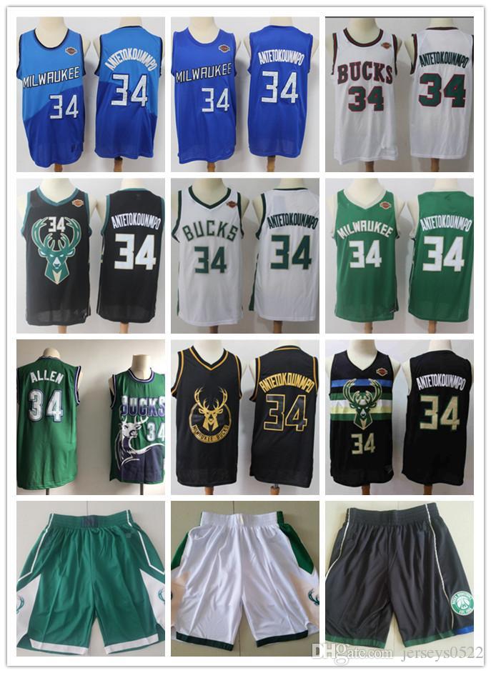 

Mens Milwaukee Bucks Throwback Jersey Ray 34 Allen Giannis 34 Antetokounmpo Basketball Shorts Basketball Jerseys Green black, Black;red
