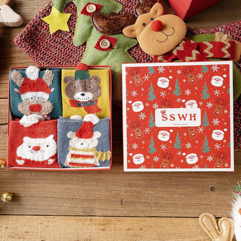 

Christmas Decorations Gift Box Socks Children's Middle Tube Autumn Winter Cartoon Life Red