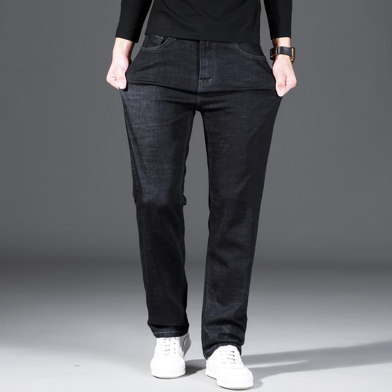 

Men's Jeans Business Fashion Black Stretch Denim Pants Male Brand2022 Spring Lyocell Fabric Straight-leg Classic Style, Blue