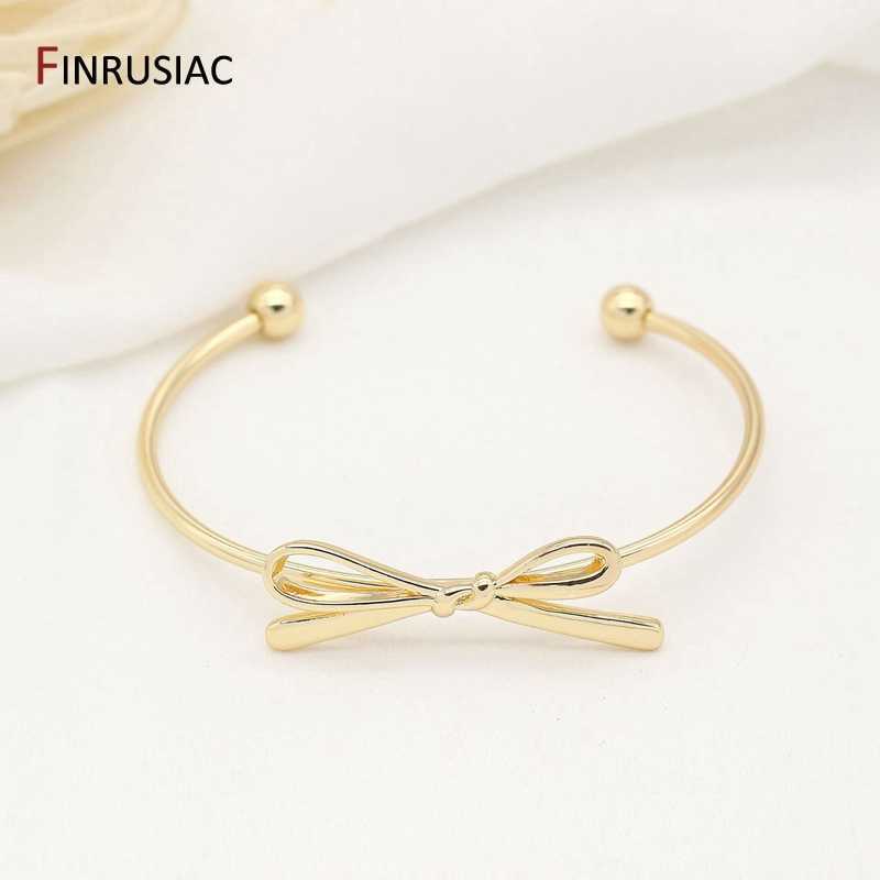 

Gold Plated Bow Bracelet Bangle Accessories Simple Open Cuff Bangles for Women Girls Fashion Jewelry Q0719