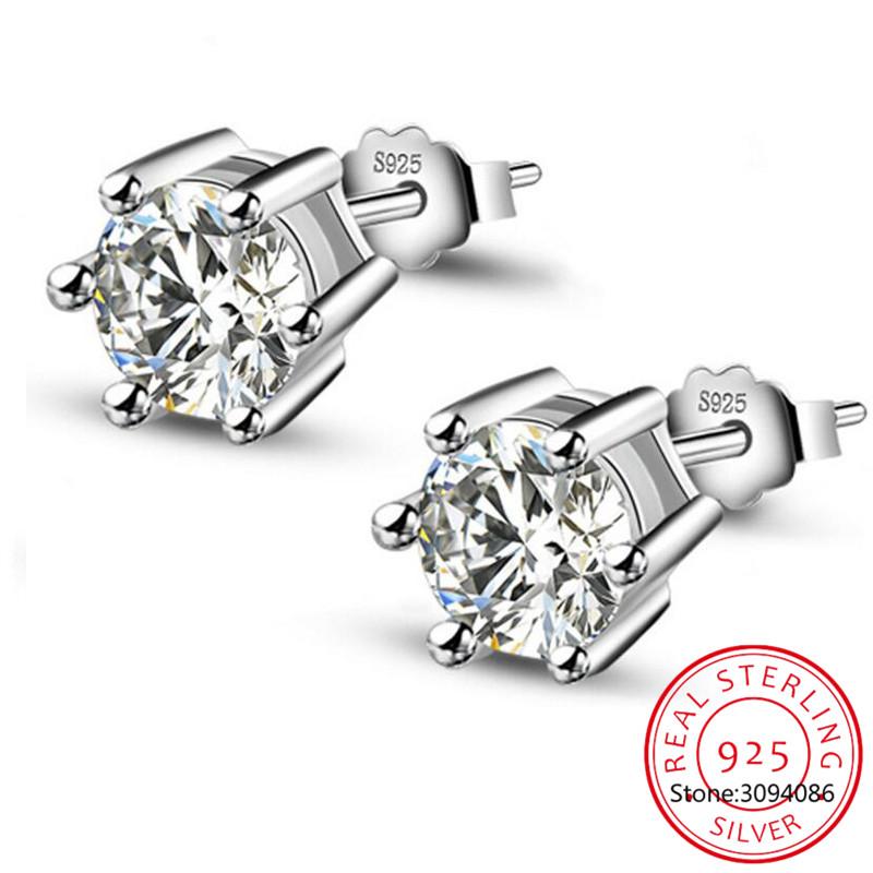 

Stud Authentic 925 Sterling Silver Sweet INS Round Six Claw Clear Zirconia Earrings For Women Wedding Party FIne Jewelry DA1222