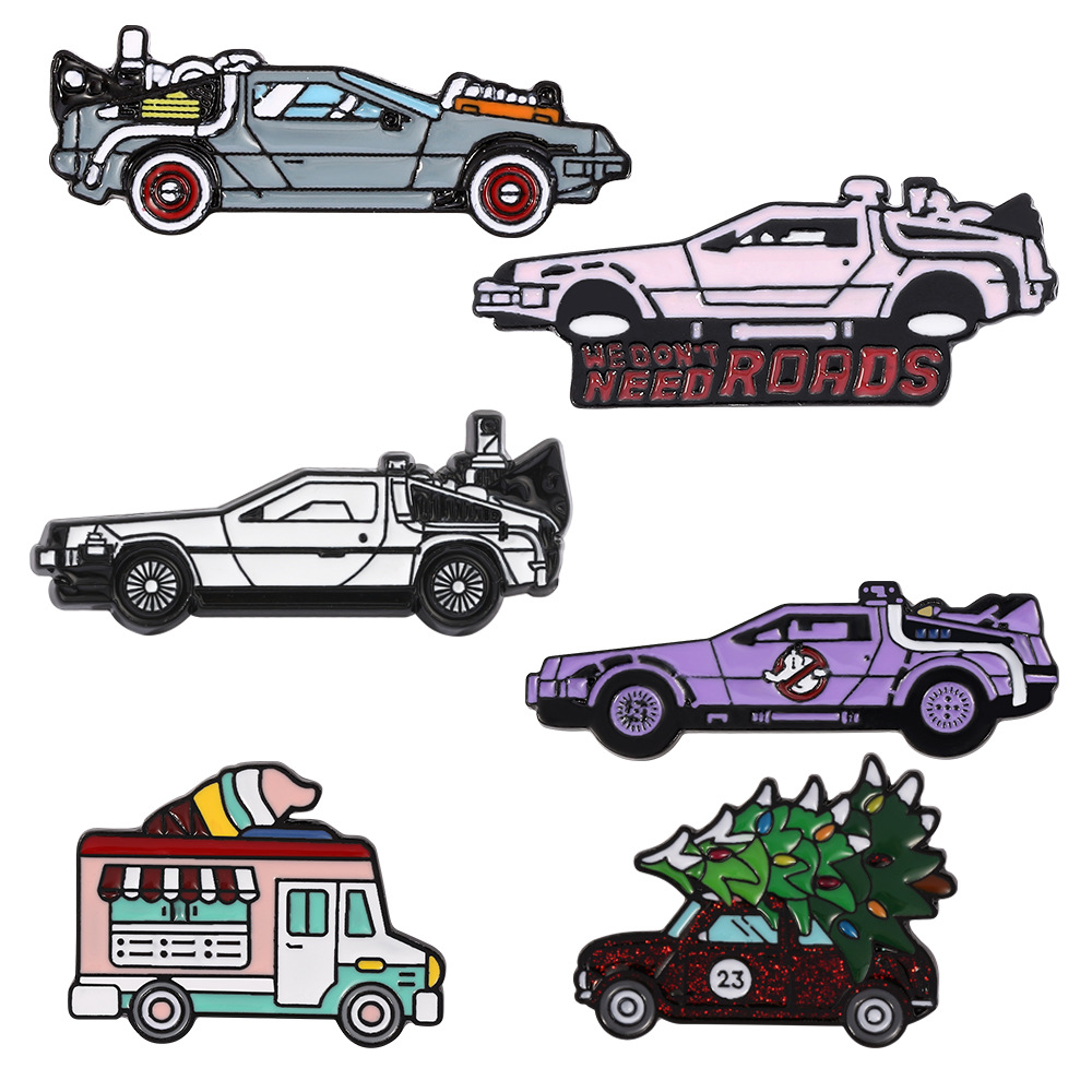 

Back To The Future Delorean Sports Car Hard Enamel Pins A Family Travels With Metal Brooches Hat Bag Badge Lapel Jewelry Gifts 6colors, Mixed colors
