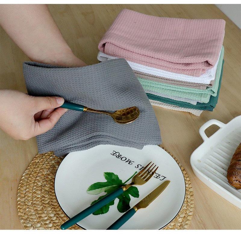 

2Pcs Cotton Table Napkins Waffle Pattern Dinning Coffee Towel Dishes Cleaning Cloth