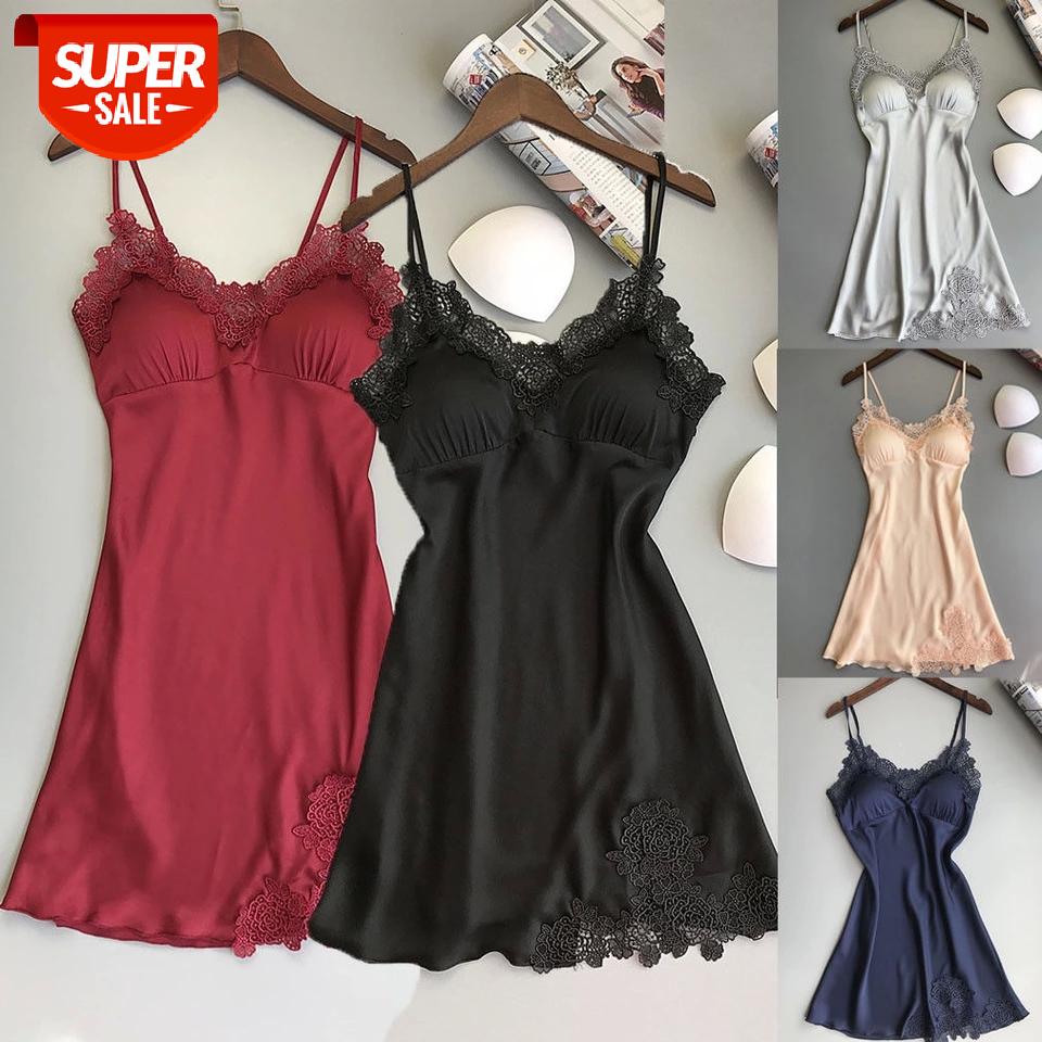 

Hirigin Night Dress Nightgown Sexy Nightwear Lace Patchwork Camisola Lingerie Night Silk Dress Sleep Wear Nightdress Clothes #DV8q, Black;gray