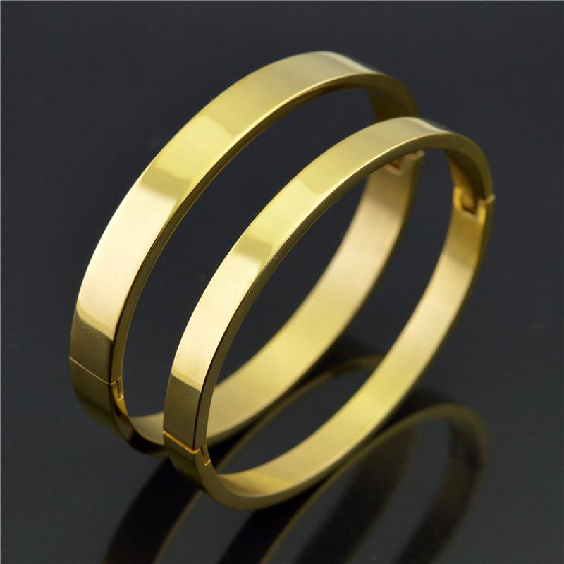 

Bangle Charm 8mm Stainless Steel Couple Bangles For Women Romantic Gift High Polished Gold Color Smooth Men Bracelets Punk Accessories