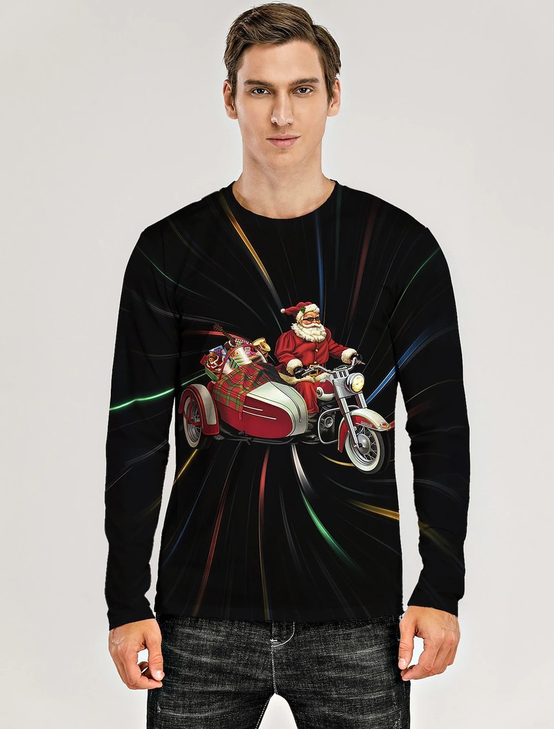 

Men's Christmas 3D Printing T-shirt Long Sleeve Rainbow Horse Pattern Party Top Streetwear Round Neck High Quality, White;black