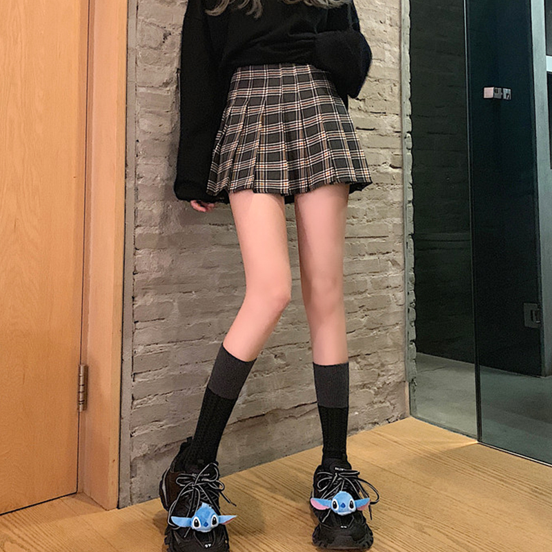 

New Spring Plaid Goth Sexy Waist Short Y2k Female High Street Harajuku Streetwear Korean Skirts Women 2021 Pjnt, Black-plaid
