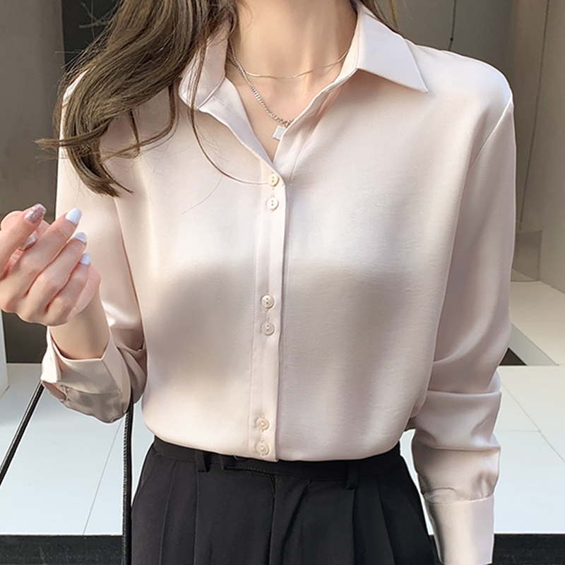 

Long Sleeve Chiffon Blouse Shirt Turn Down Collar Office Lady Blouse Women Tops Blouse Women Blusas Mujer De Moda Tops E457 210602, Apricot