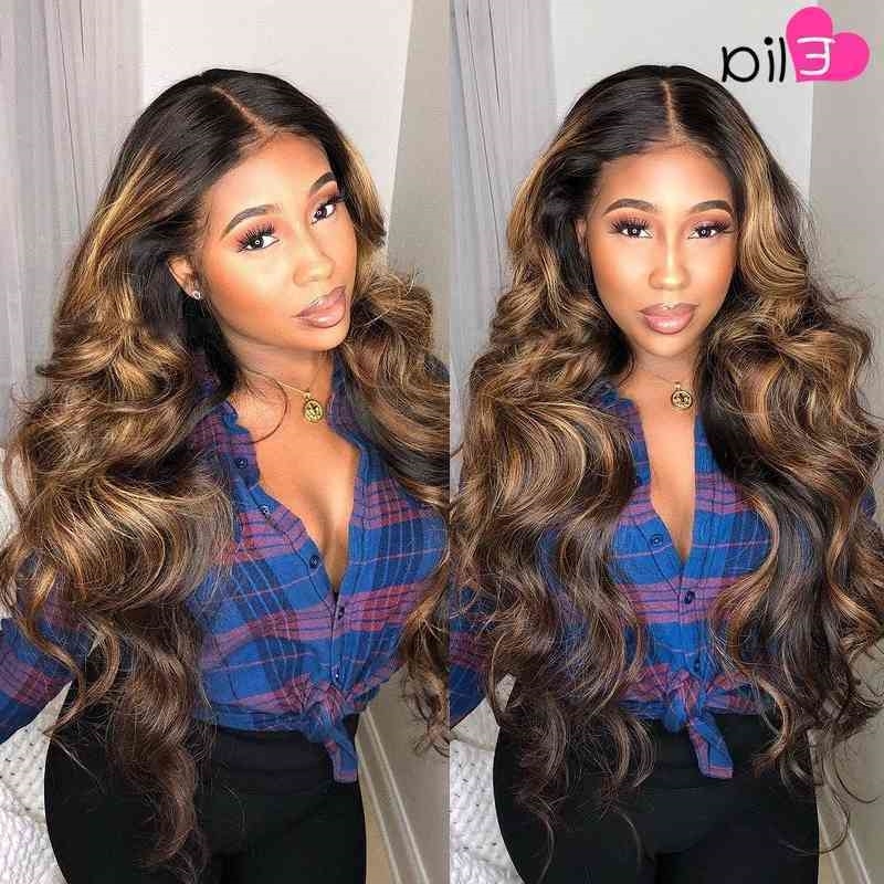 

30 4 Elia Highlight Lace Front Wig Body Wave Wigs Virgin Brazilian 100% Human Hair Pre Plucked Transparent For Black Women 2021, Natural color