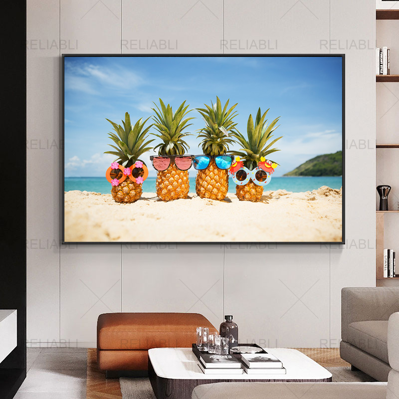 

Pineapple Family in Stylish Sunglasses on Tropical Beach Island Poster Print Canvas Painting Wall Art Office Decoration No Frame