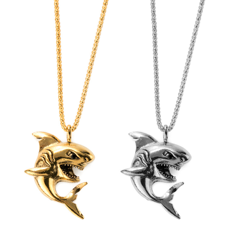 

Cool Design Personality Men Hip Hop Style Gold and Silver Shark Pendant Necklace