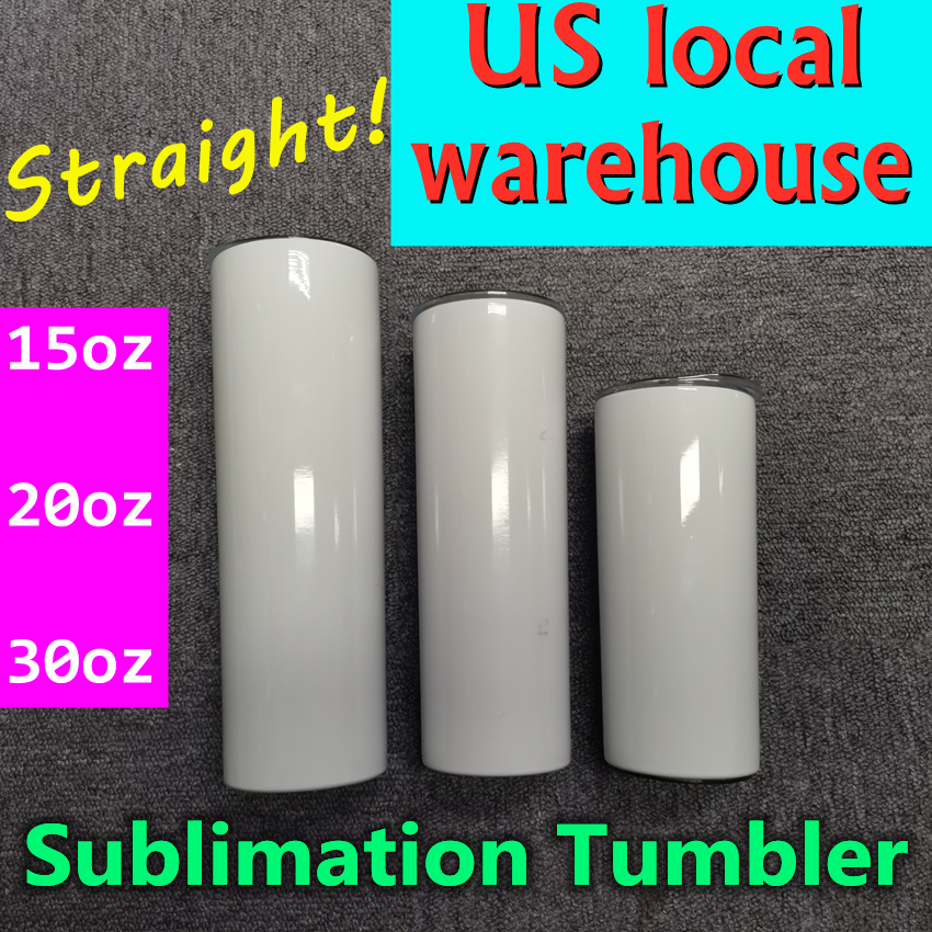 

FAST! 20oz 15oz 30oz Sublimation straight tumblers Local warehouse with straw stainless steel water bottles double insulated vacuum beverage cup A13, White