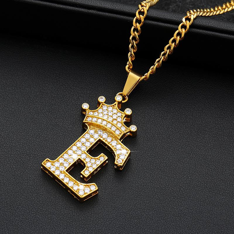 

Pendant Necklaces Initial A-Z Crown Letter For Women Punk Hip-Hop Style 26 Alphabet Dancer Curb Chain Neckalces Christmas Gifts