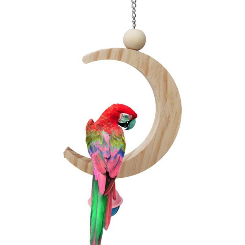 

Other Bird Supplies Small Pets Natural Wooden Parrots Moon-shaped Swing Toy Birds With Bell Perch Hanging Swings Cage Pet