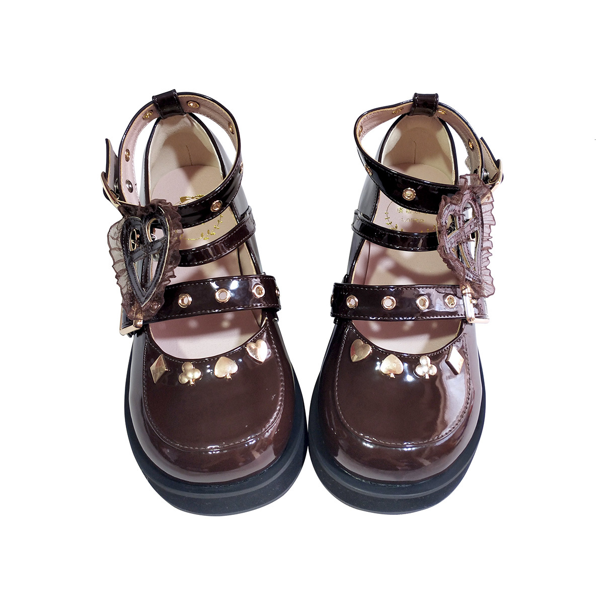 

Round Japanese Toe Sweet Plutonium Leather Lolita Patent Kawaii Gothic Punk Platform Thick Soles Mid-jump 4cm Rivet Goth Shoes Qb2g