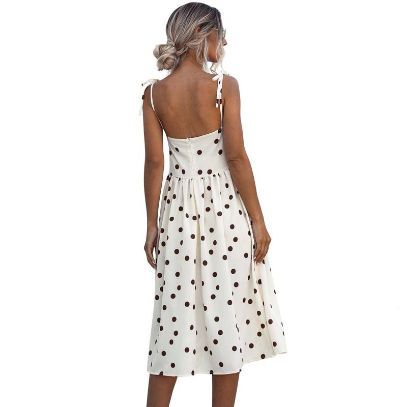 

2021 New Summer Polka Dot Sleeveless Es Women Off Shoulder Vintage Elegant Sexy Party Midi Beach Casual Boho Femme 0wnd, White