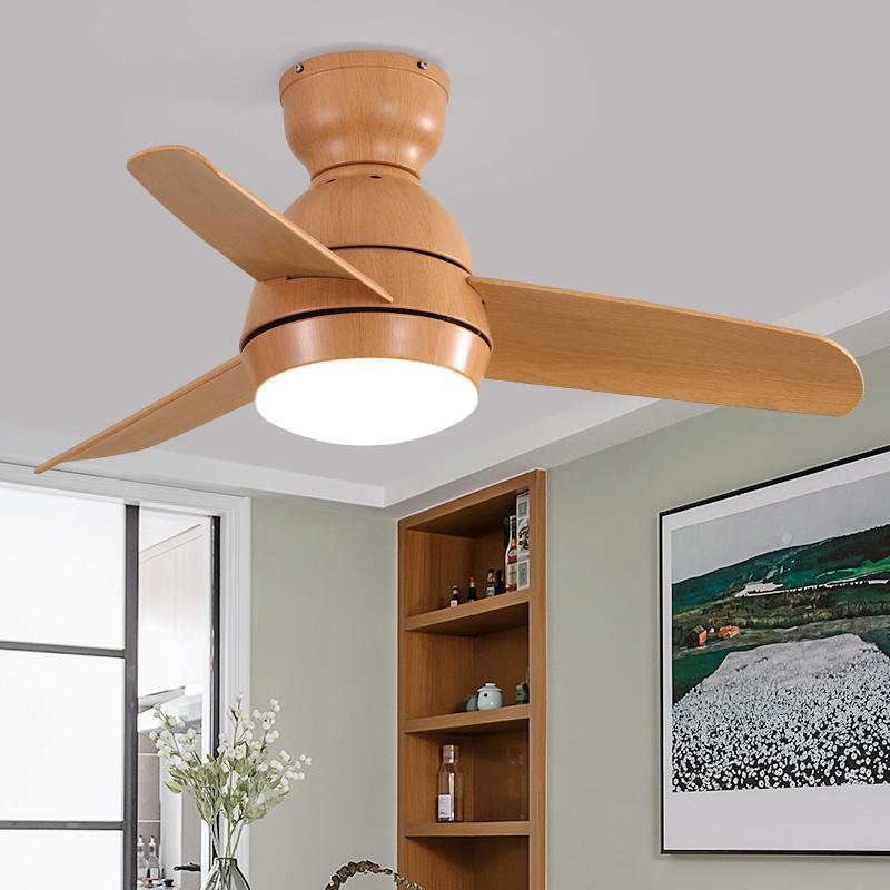 

Ceiling Fans Nordic Solid Wood Fan Lamp In Dining Room, Living Bedroom, Simple Chinese Log With Light