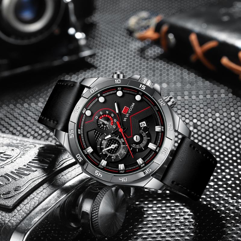 

Wristwatches VAVA VOOM Business Watch Fashion Man Leather Top Watches Waterproof Simple Quartz Wristwatch Reloj De Hombre, Leather black