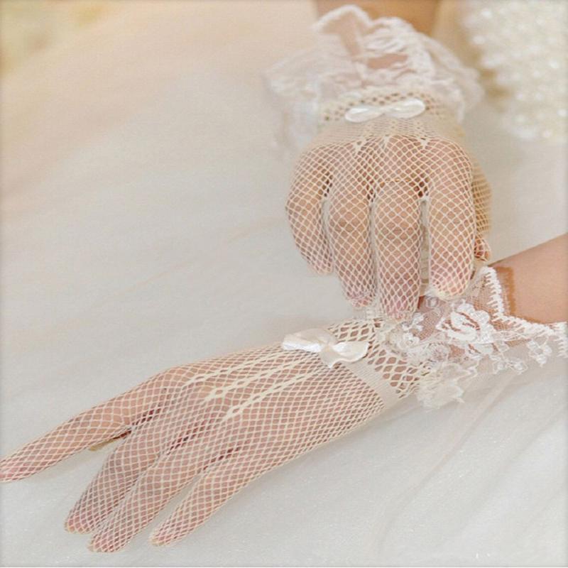 

Sports Gloves Black Wedding Lace Fishnet Bridal Five-Finger Party Dress Accessories, White