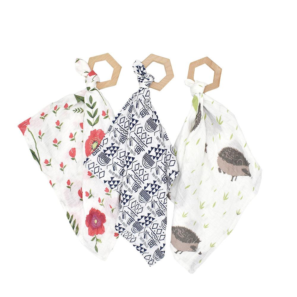 Infant Saliva Towels Wood Teether Toy Cotton Toddler Bandana Dribble Bibs Pinafore Solid Newborn Triangle Towels-image-735069560
