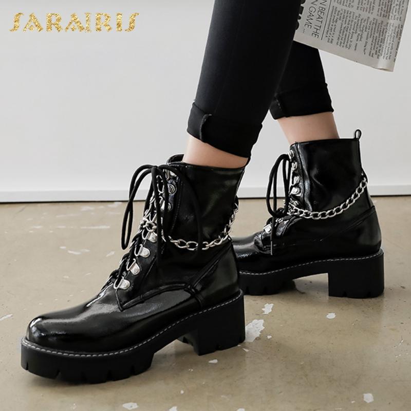 

Boots Sarairis 2021 Arrivals Autumn British Style Motorcycle Woman Shoes Platform Round Toe Chain Punk Ankle, Black