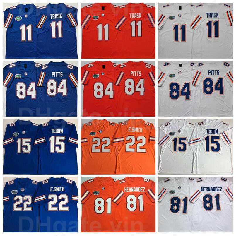 

NCAA Florida Gators Football College 84 Kyle Pitts Jersey 11 Trask 15 Tim Tebow 22 Emmitt Smith 81 Aaron Hernandez Blue White Orange, 81 blue