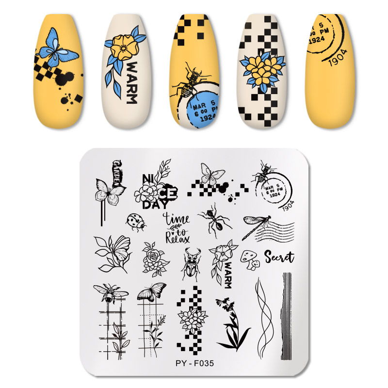 

PICT YOU Nail Stamping Plates Insects Plant Pattern Nail Art Plate Stencil Line Pictures Christmas Theme Image Plates Mold
