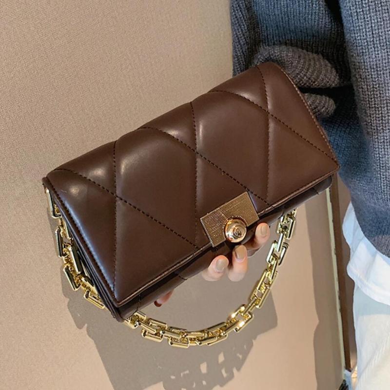 

Lattice Square Armpit bag 2021 Fashion New High-quality PU Leather Women's Designer Handbag Thick Chain Shoulder Bag Purses, Black
