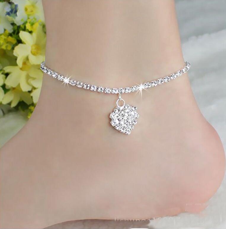 

Anklet Crystal Rhinestone Love Heart Pendant Toe Ankle Bracelet Chain Link Foot Jewelry For Women Drop Shipping ps1048, Red;blue