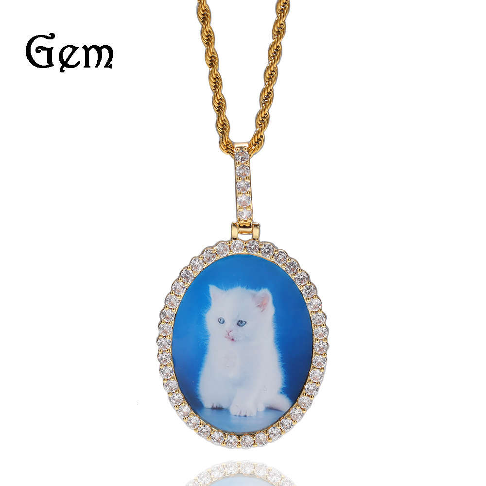 

Hip hop photo Necklace Gold Plated oval Solid Diamond Pendant Necklace Jewelry